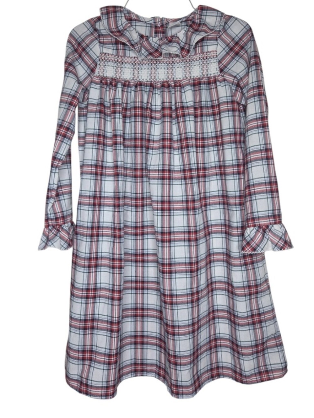 Janie & Jack Girl's Red White Tartan Plaid Smocked Long Sleeve Nightgown Size 10